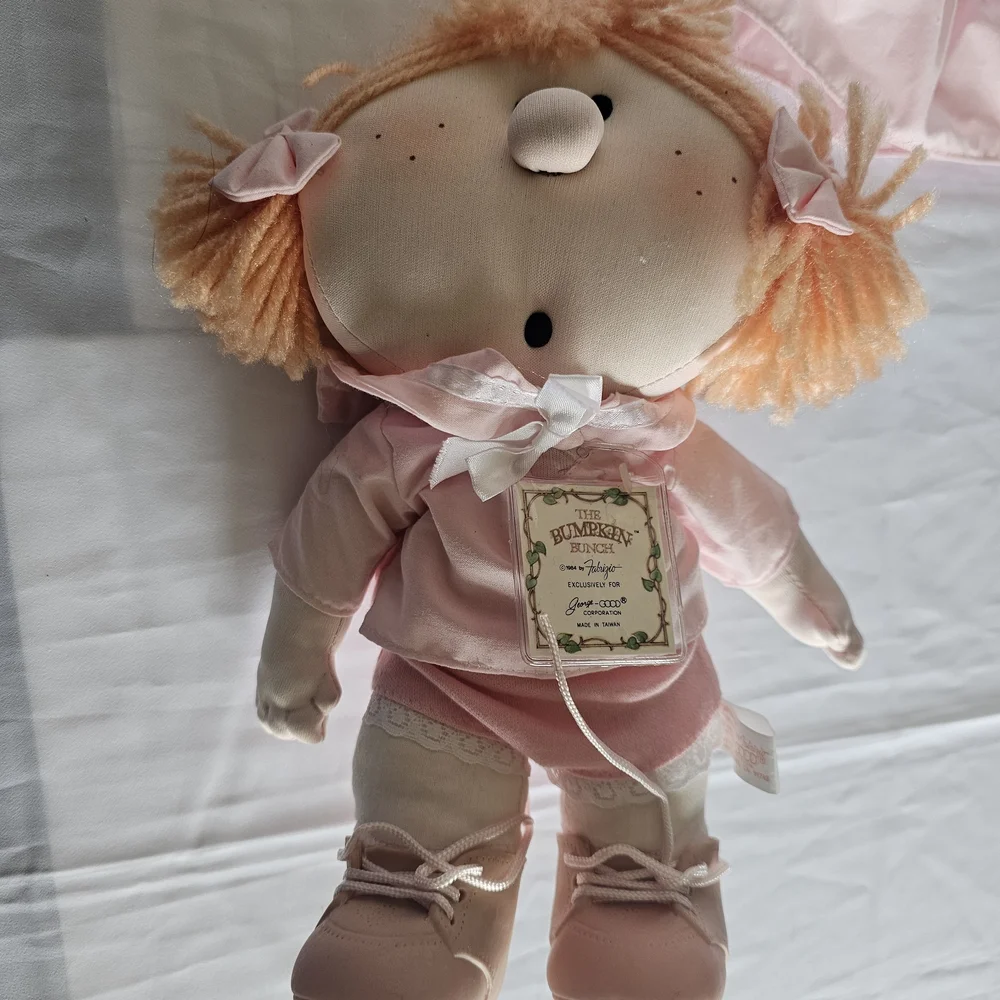 Vintage Plush Bumpkins ,Adorable Pink Doll with Dress